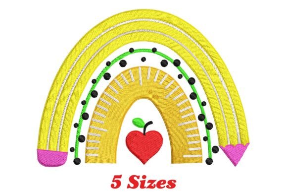 Rainbow Apple Embroidery Design